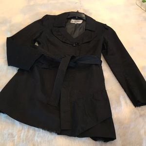 Black Ruffled Cotton Over Coat Size Medium